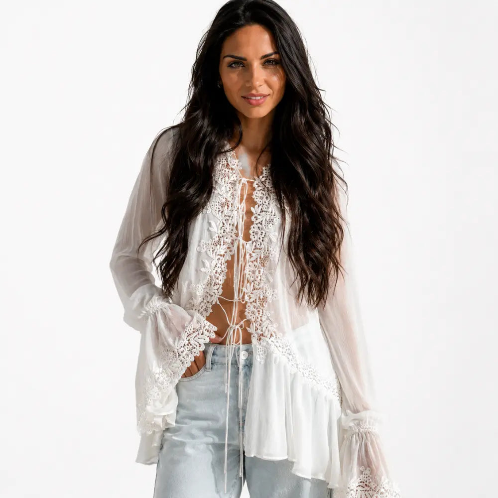 Bata Feminina Boho Renda Santorini