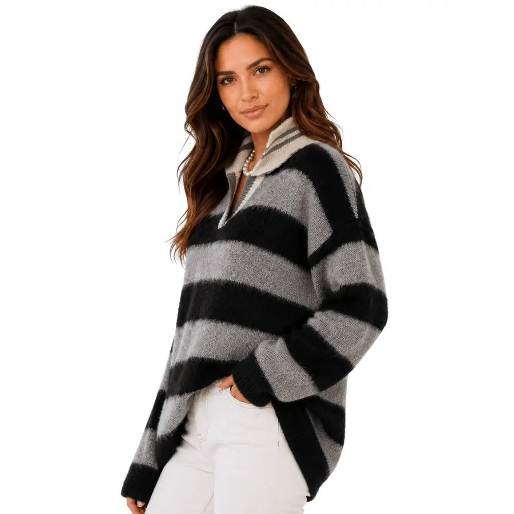 Suéter Feminino Gola Polo Preto Cashmere Firenze