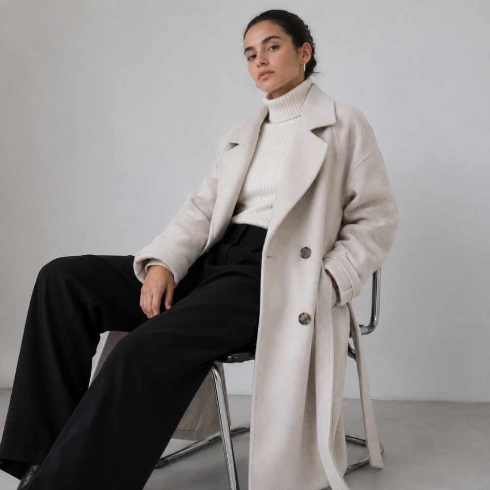 Sobretudo Feminino Alongado em Lã Elegante Milano Atelier