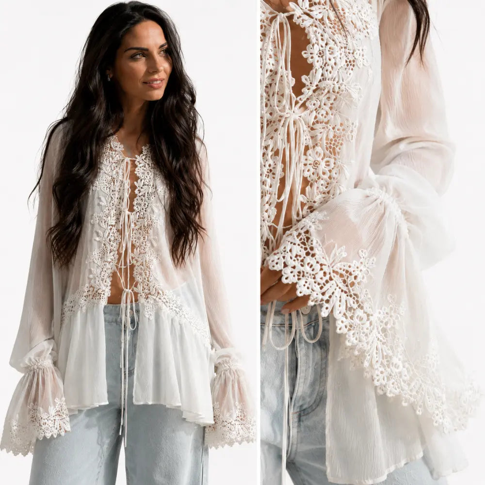 Bata Feminina Boho Renda Santorini