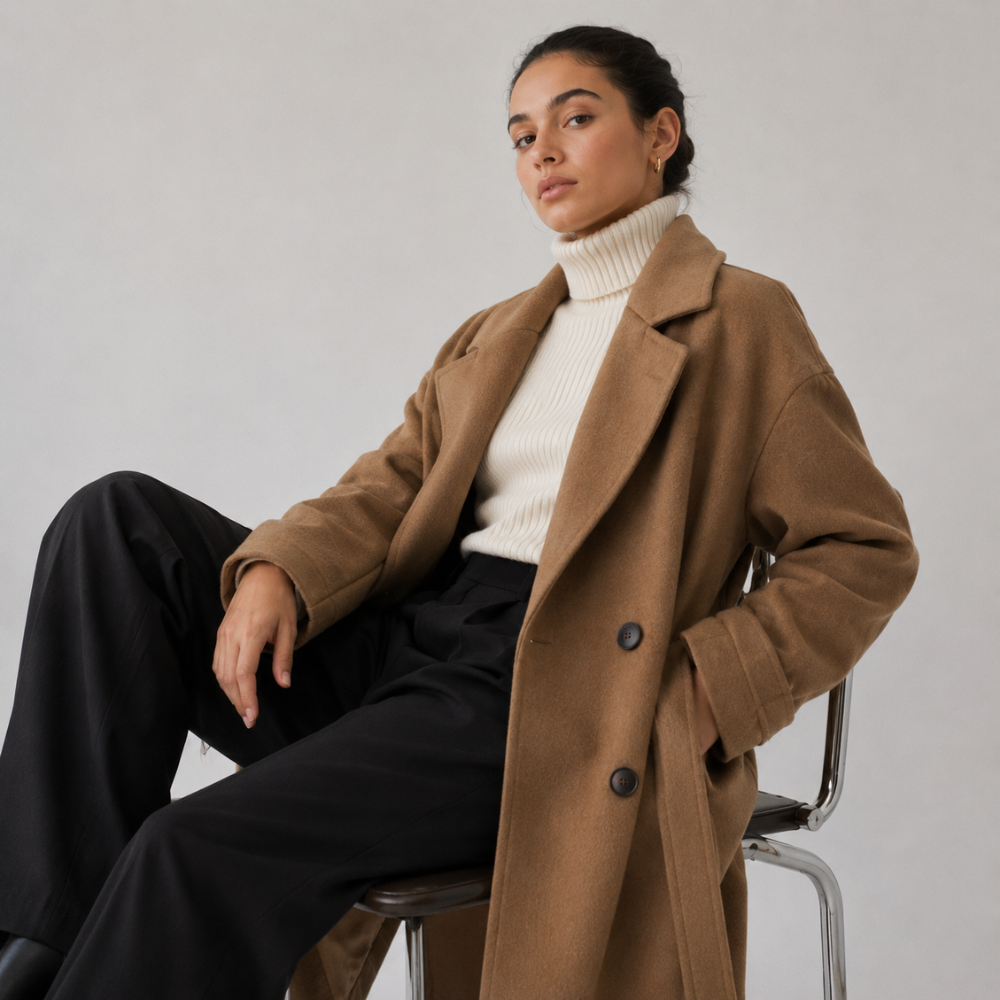 Sobretudo Feminino Alongado em Lã Elegante Milano Atelier