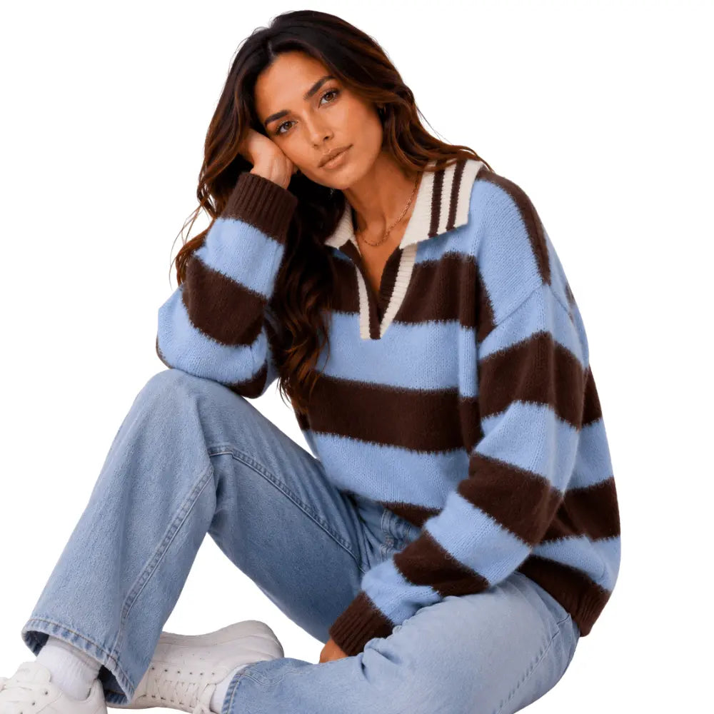 Suéter Feminino Gola Polo Azul Cashmere Firenze