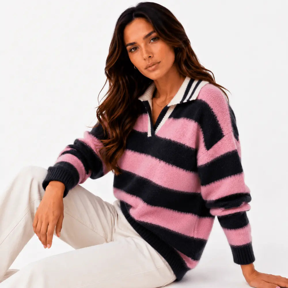 Suéter Feminino Gola Polo Rosa Cashmere Firenze