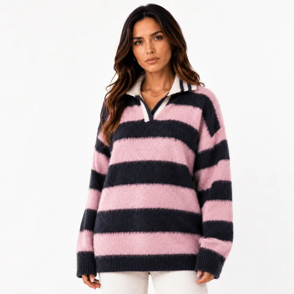 Suéter Feminino Gola Polo Rosa Cashmere Firenze