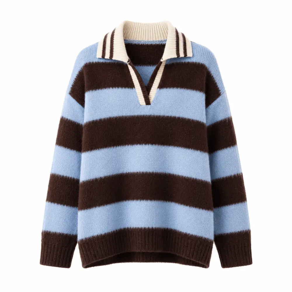 Suéter Feminino Gola Polo Azul Cashmere Firenze