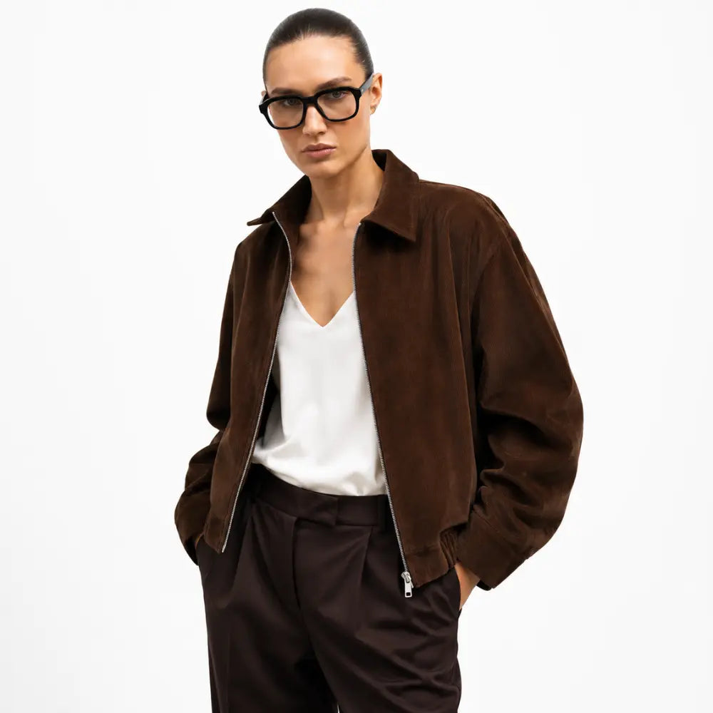 Jaqueta Feminina Oversized Verona marrom em 100% algodão