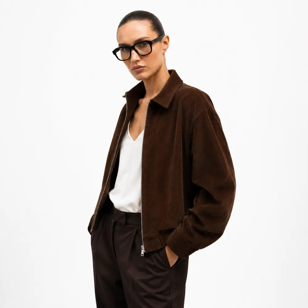 Jaqueta Feminina Oversized Verona marrom – vista lateral