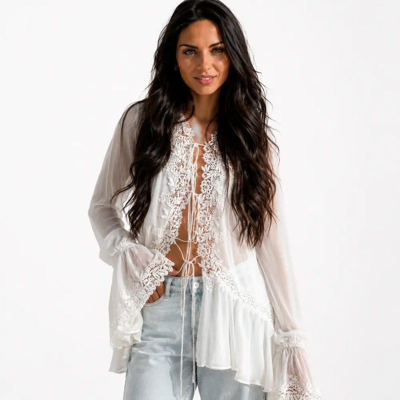 Bata Feminina Boho Renda Santorini