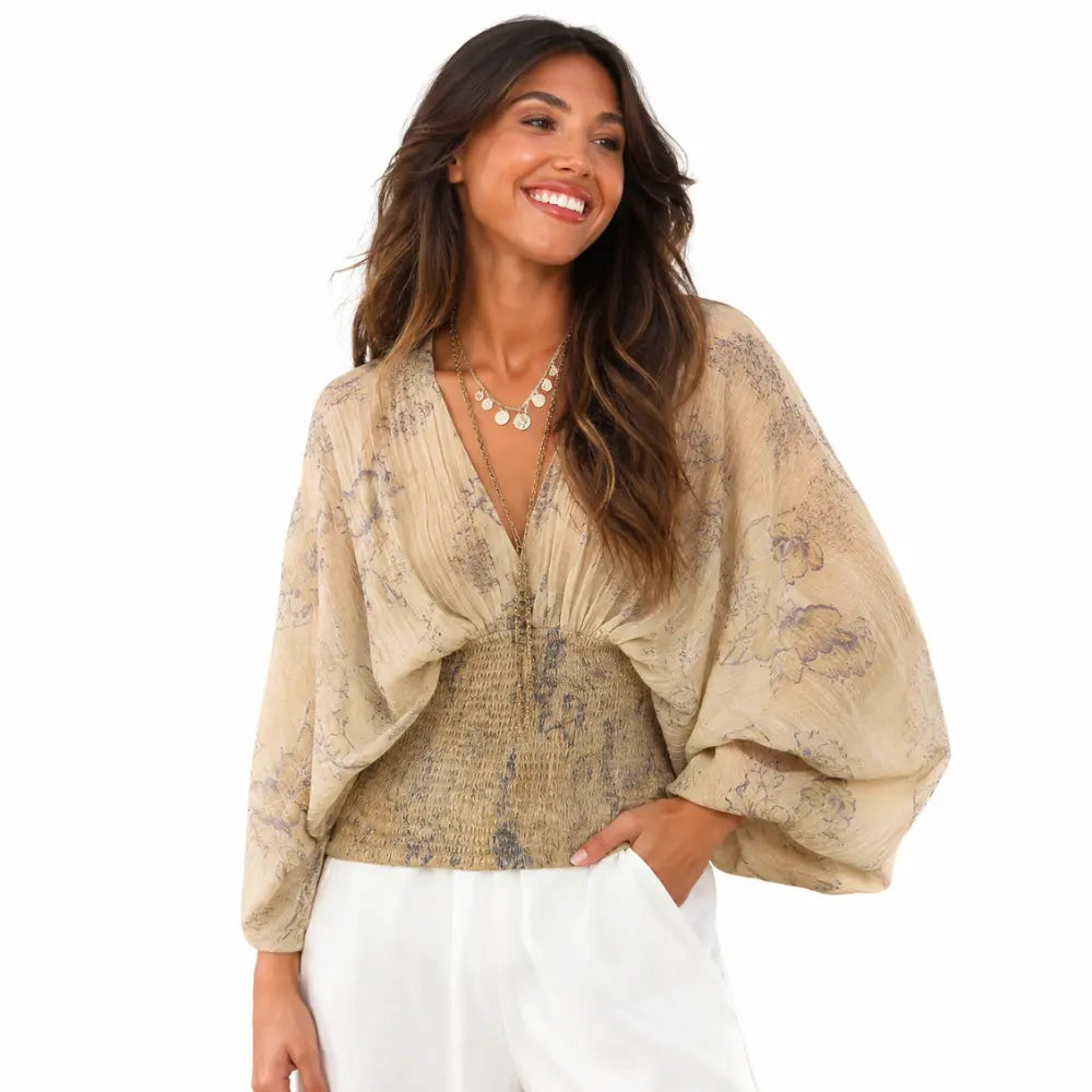 Blusa boho estampada Siena Mondior vista frontal