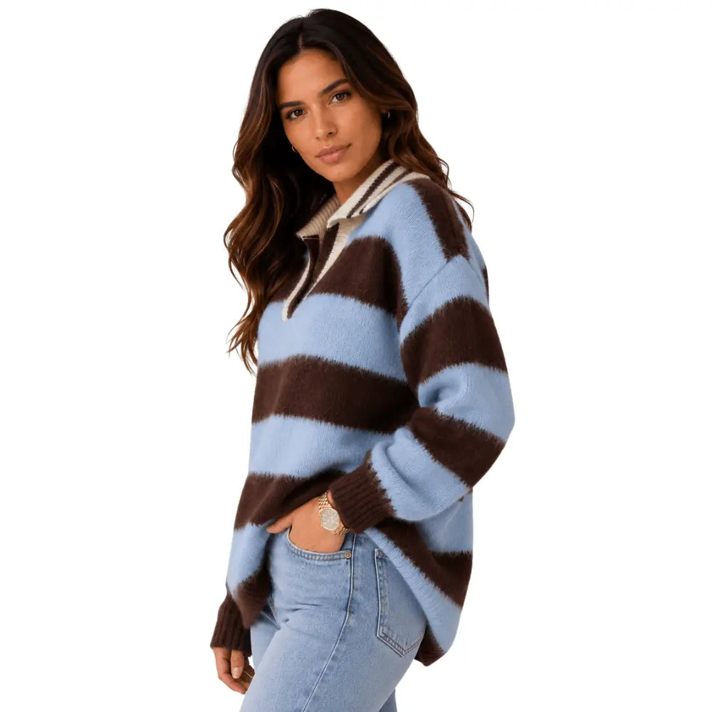 Suéter Feminino Gola Polo Azul Cashmere Firenze