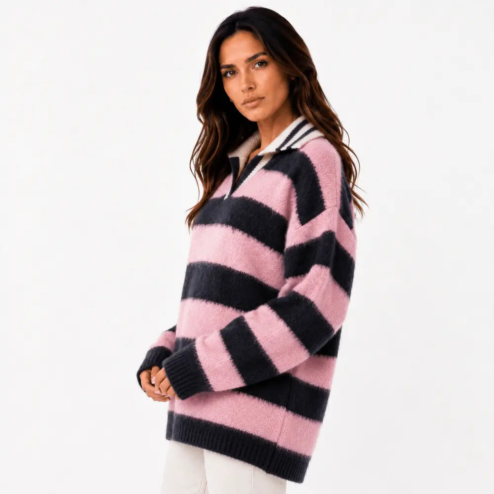 Suéter Feminino Gola Polo Rosa Cashmere Firenze
