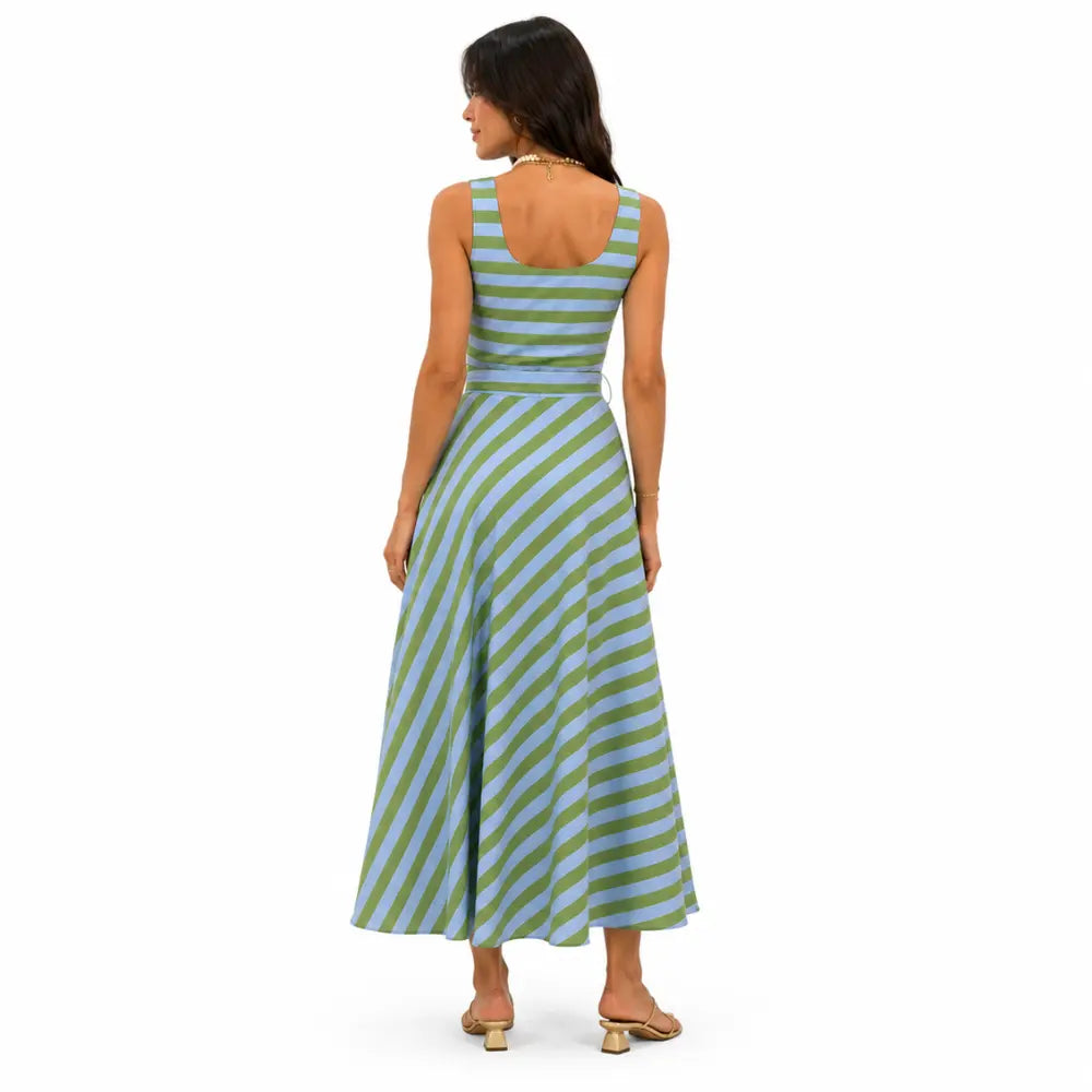 Vestido midi listrado feminino Mondior vista traseira