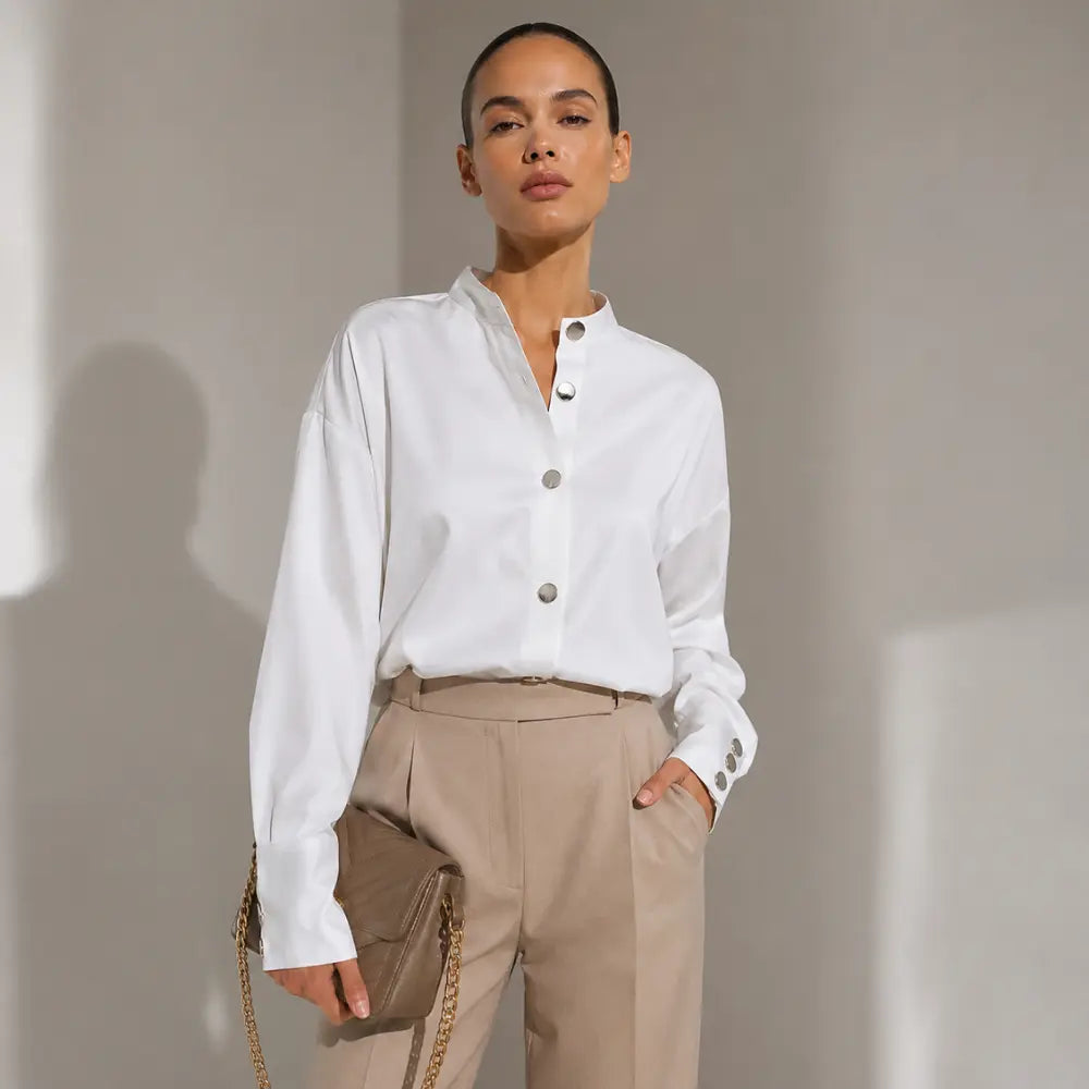 Camisa Social Feminina Branca Cairo Élégance