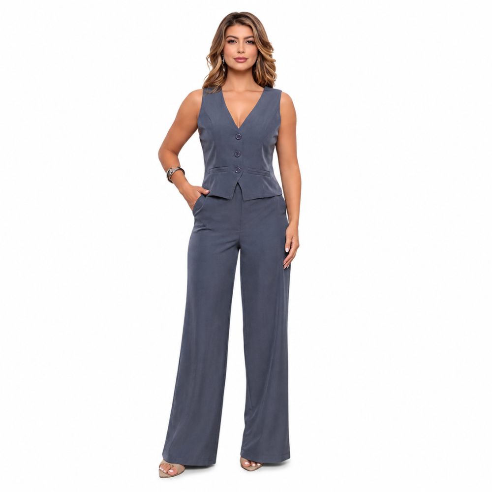 Conjunto Feminino Alfaiataria Cinza Verona