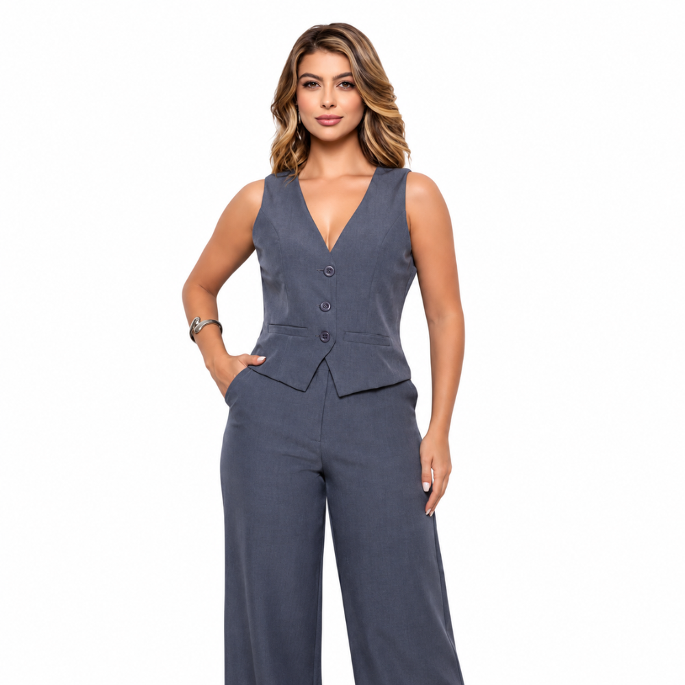 Conjunto Feminino Alfaiataria Cinza Verona