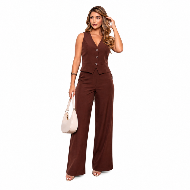 Conjunto Feminino Alfaiataria Marrom Verona