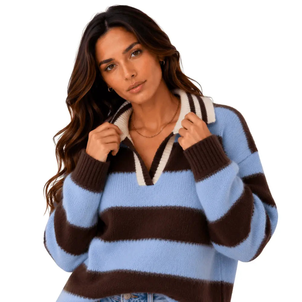 Suéter Feminino Gola Polo Azul Cashmere Firenze