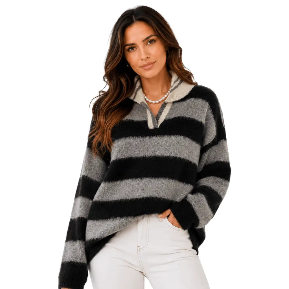 Suéter Feminino Gola Polo Preto Cashmere Firenze