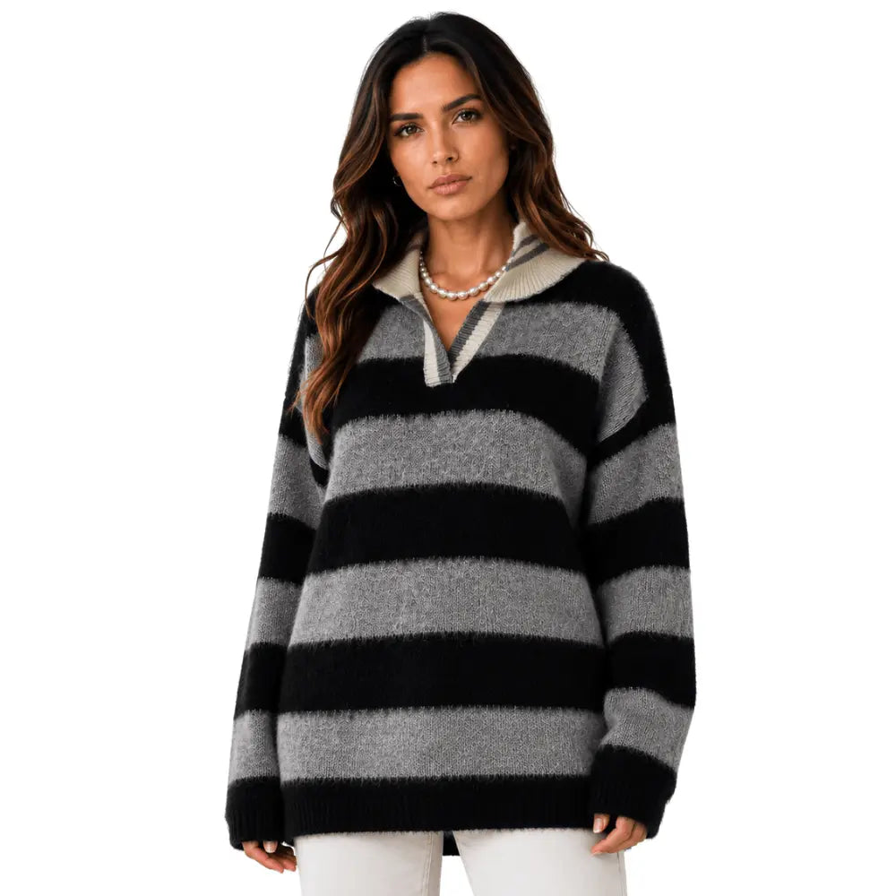 Suéter Feminino Gola Polo Preto Cashmere Firenze